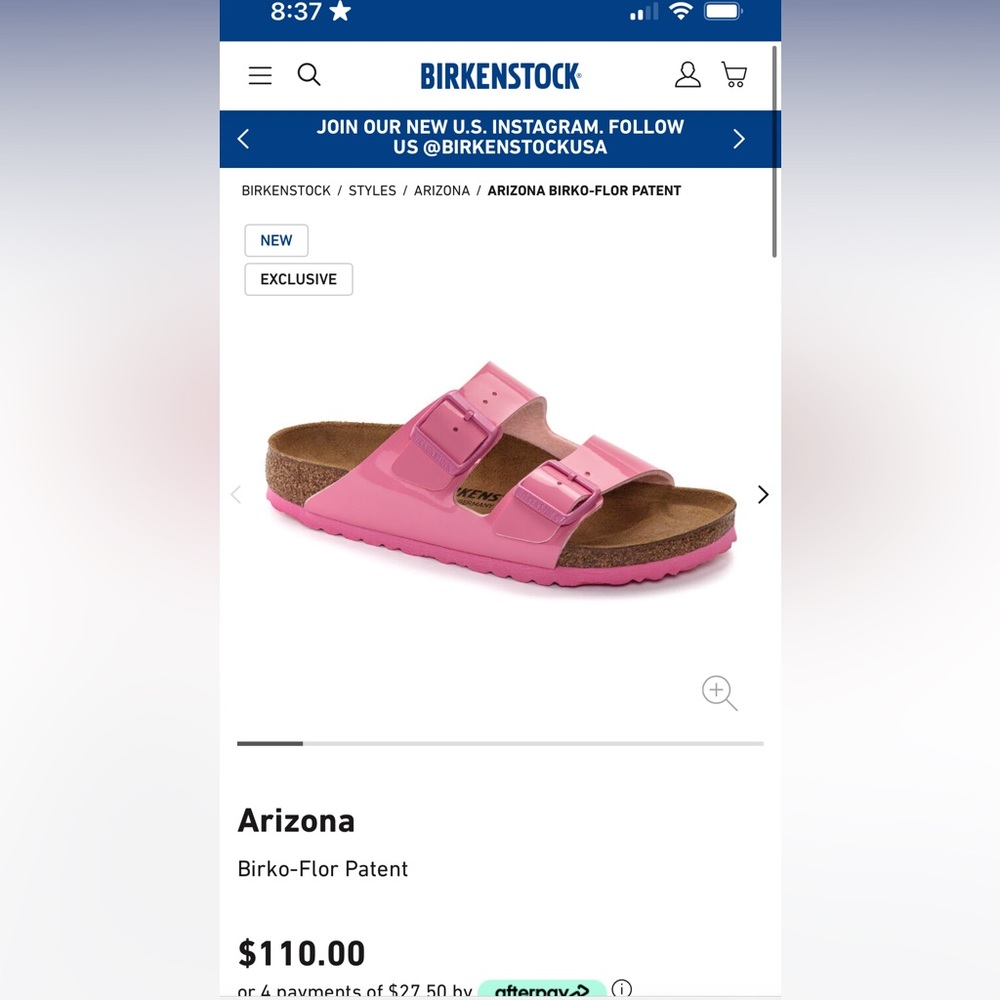 COPY - ARIZONA BIRKESTOCK PATENT CANDY PINK BRAND NEW WITH TAGS 37 UNOPENED